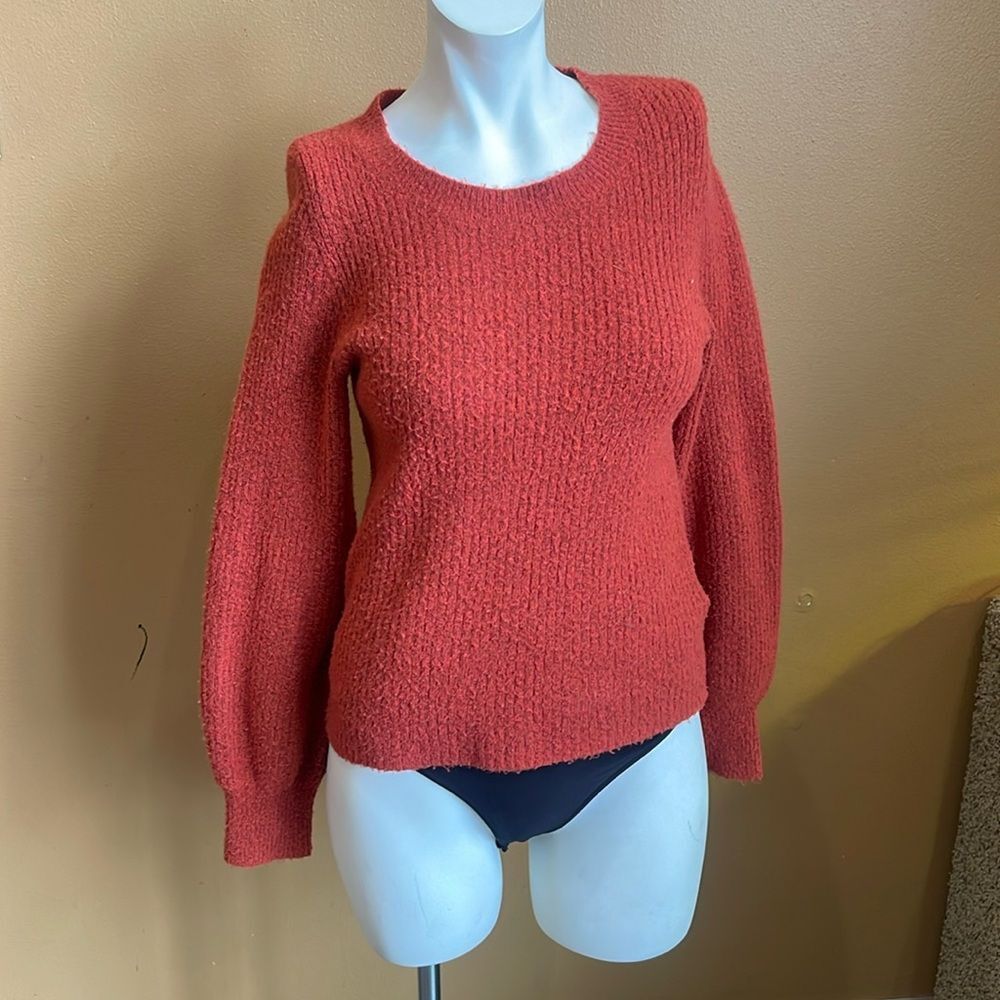 J.Crew Ribbed Puff-Sleeve Sweater Extra-soft Yarn Burnt Orange Sweater XXS